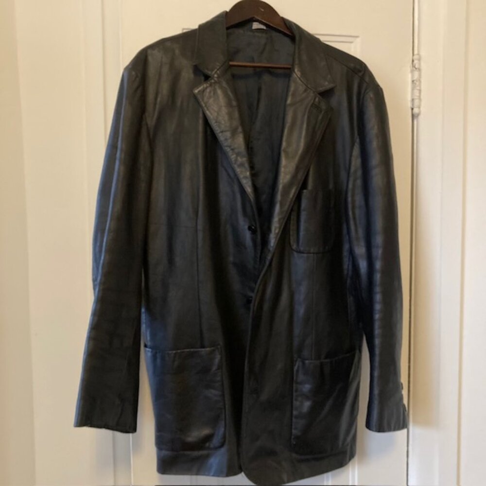 GAP men's XL black leather medium length leather jacket NICE